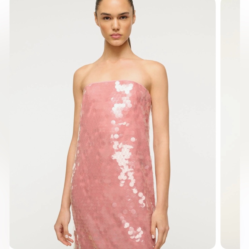 STAUD Casey Dress Pink Sequin Midi - Picture 2 of 5